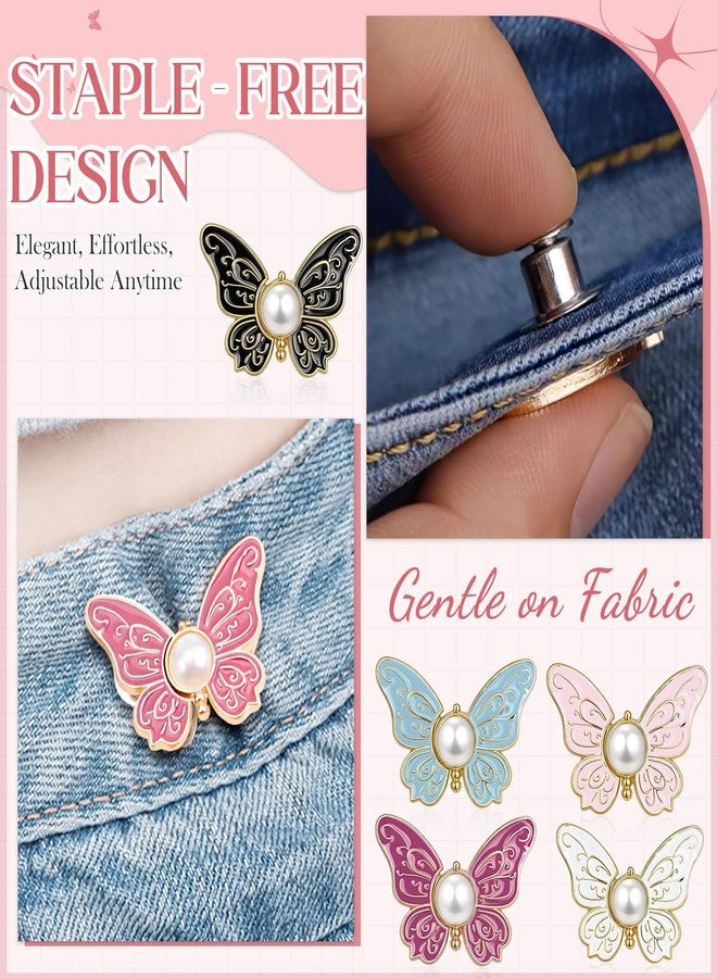 TecoKart® 5 Sets Butterfly Jean Buttons Waist Tightener for Loose Pants, No-Sew Adjustable Waist Buckle Clips, Detachable Decorative Jean Button Pins for Women’s Jeans & Skirts - Image 3